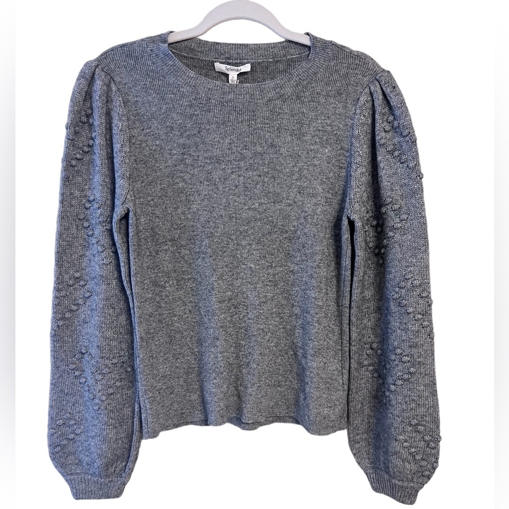 Splendid NWT Puff Sleeve Heart Popcorn Knit Crewneck Sweater Size S - Picture 1 of 9